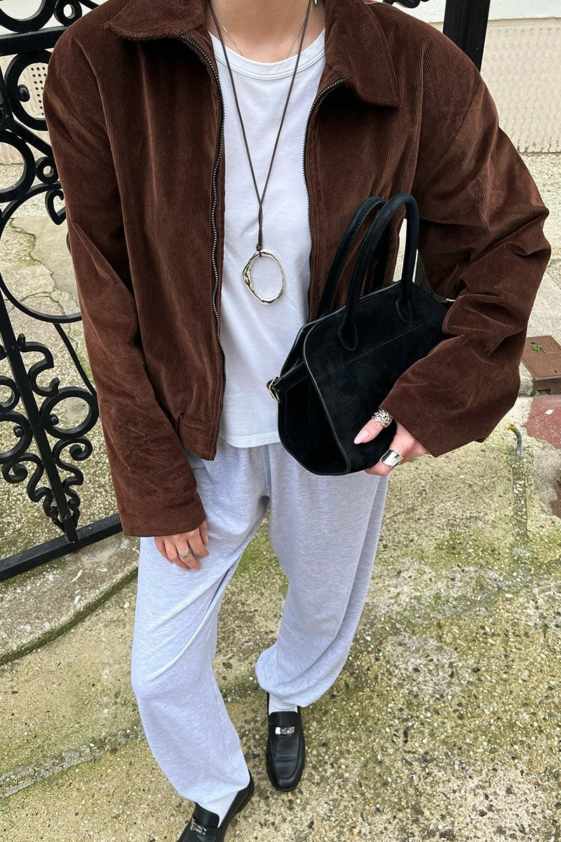 Corduroy Turn Down Collar Zip Jacket
