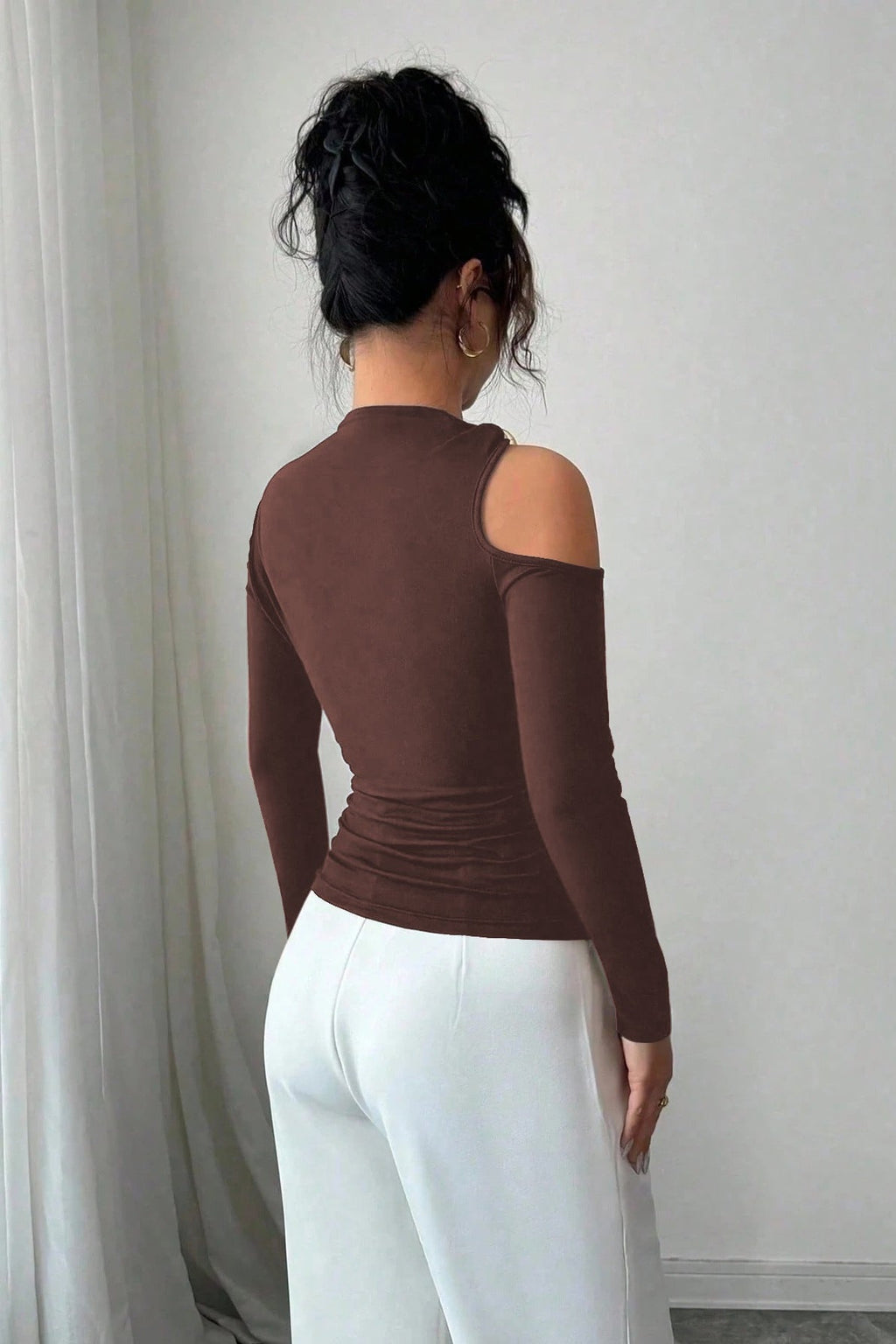One Shoulder Metal Accent Cutout Top