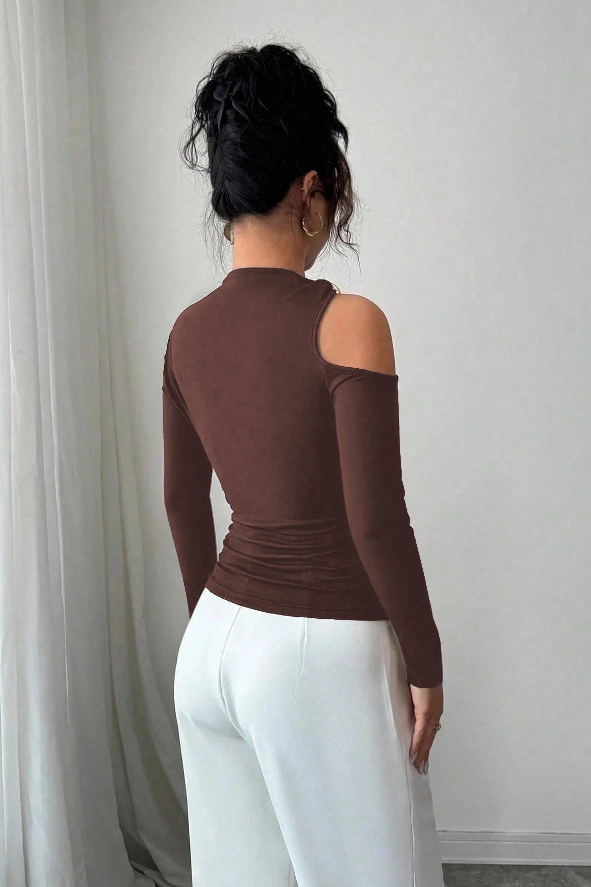 One Shoulder Metal Accent Cutout Top