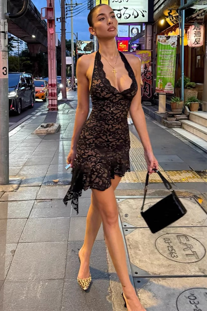 Lace Halter Fitted Dress