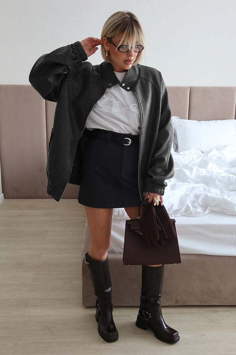 Textured Faux Leather Zip Jacket