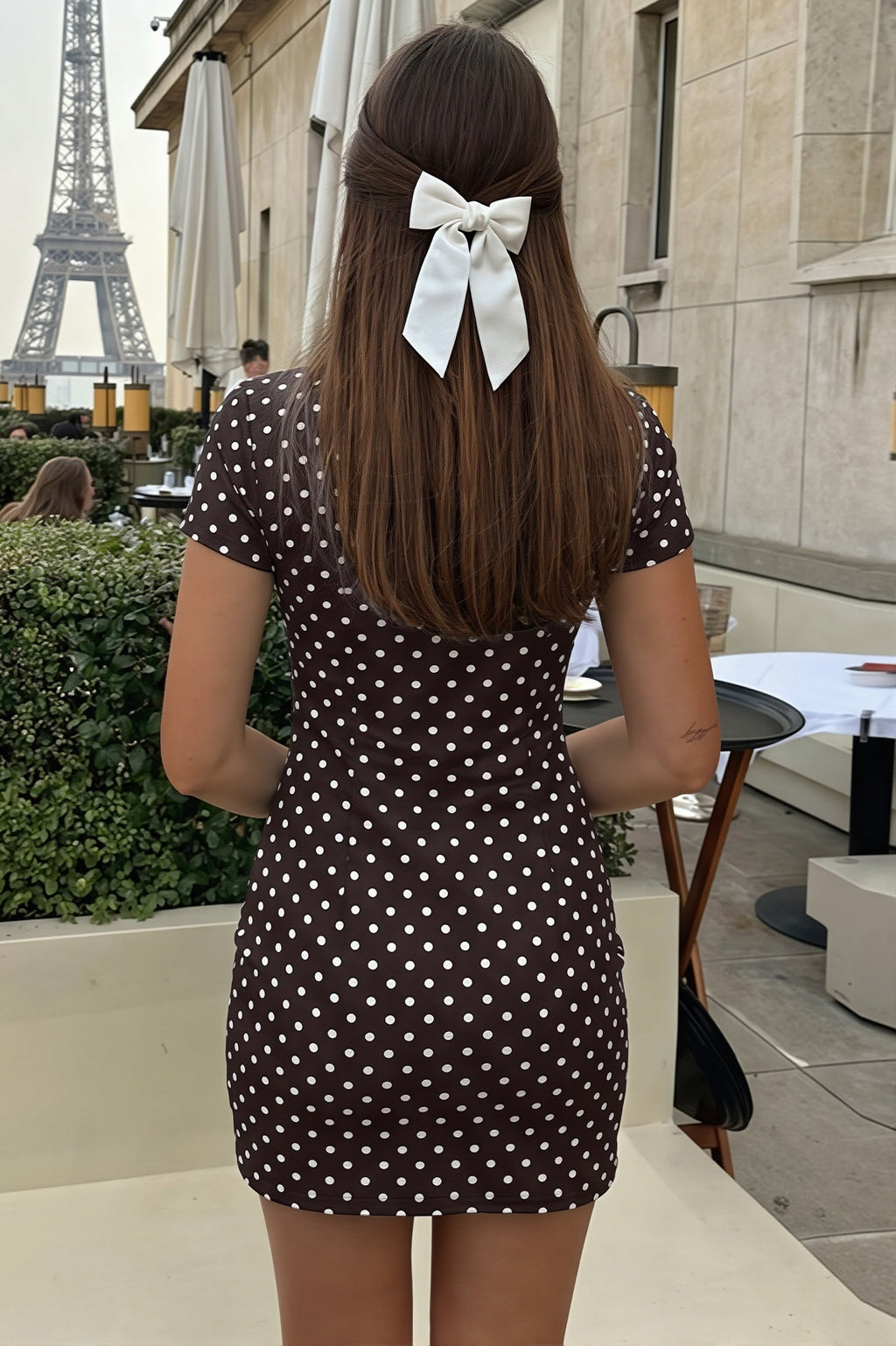 Elegant Polka Dot Tie Bodycon Mini Dress