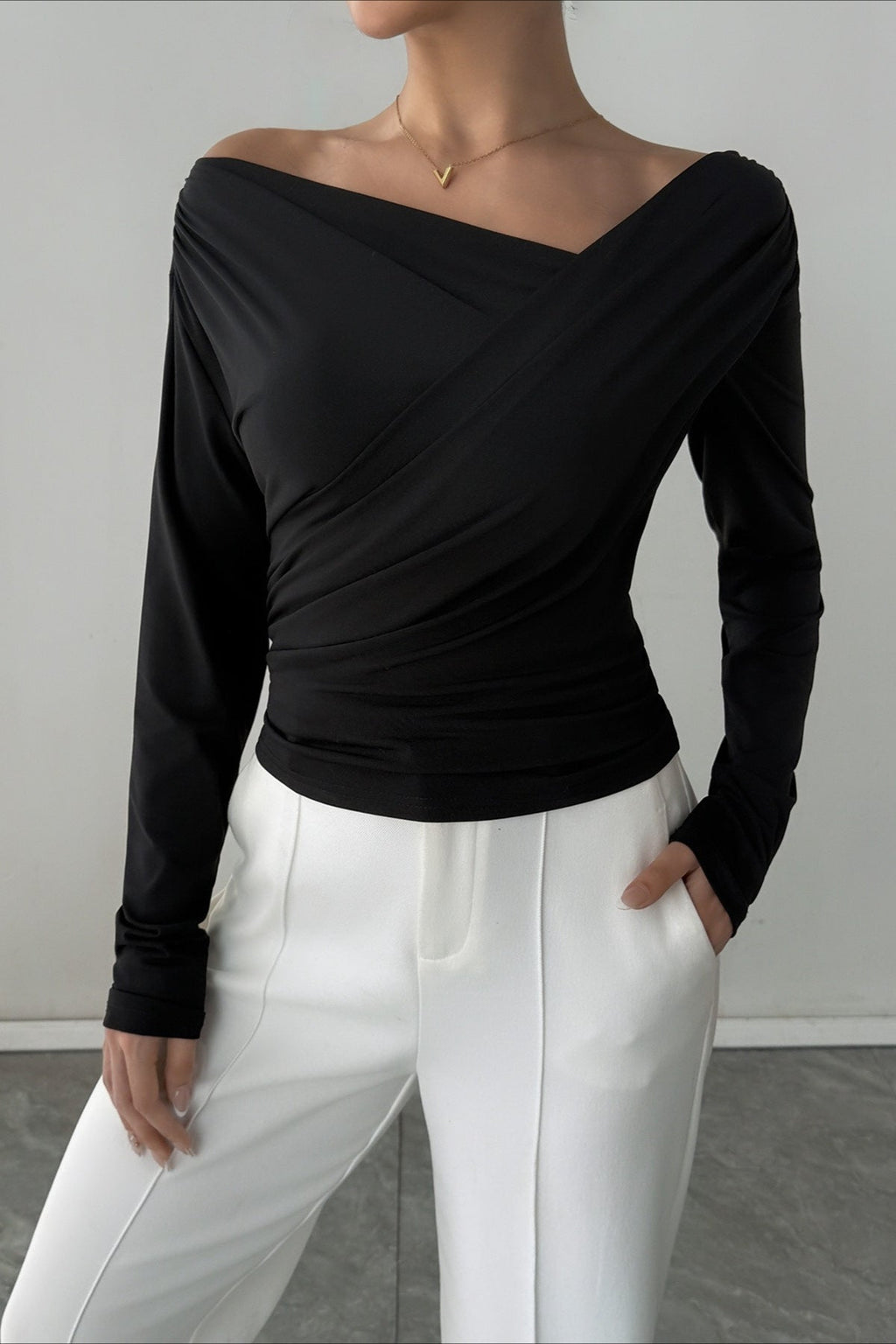 Crossover Off Shoulder Ruched Top