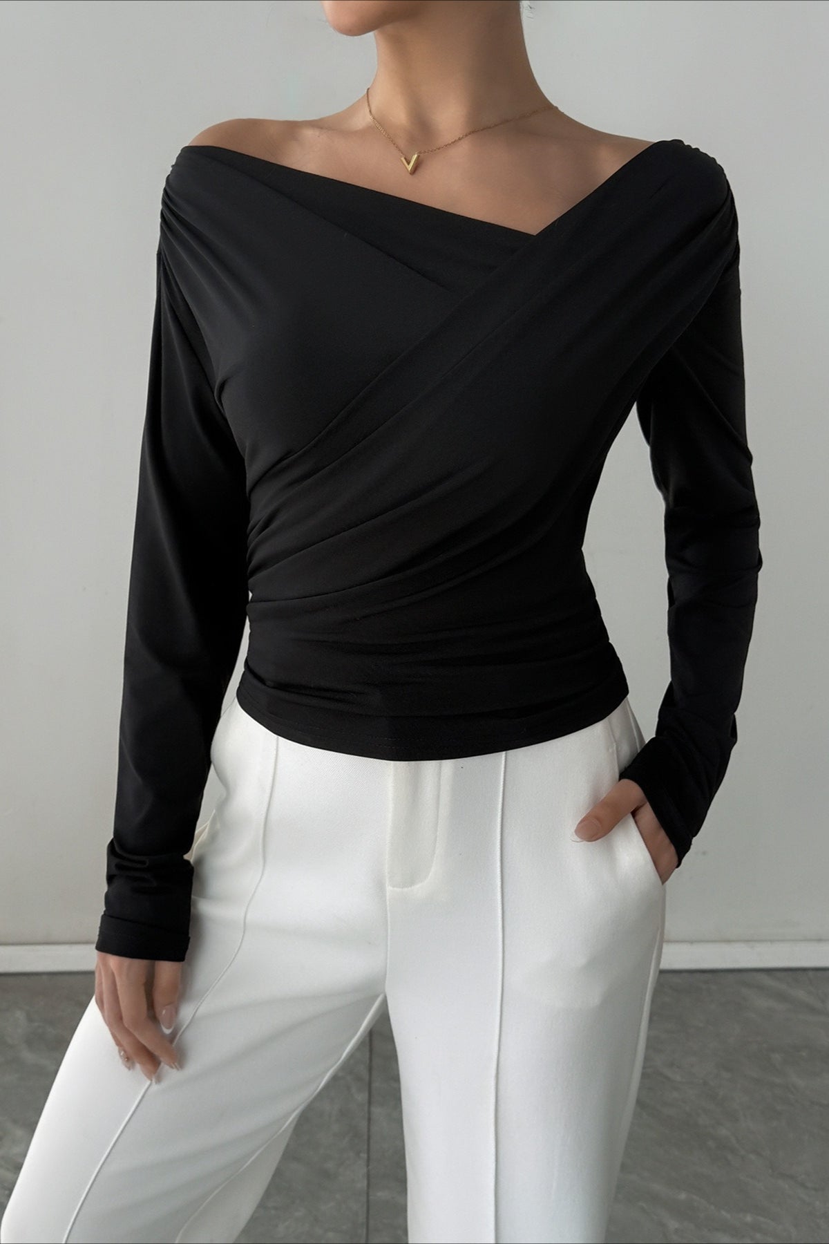 Crossover Off Shoulder Ruched Top