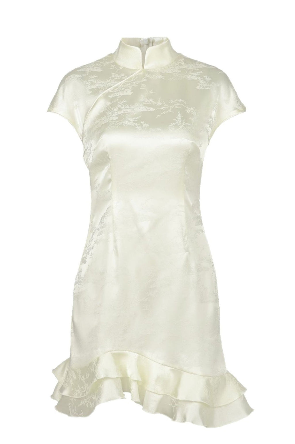 Solid Jacquard Elegant Ruffle Mini Dress