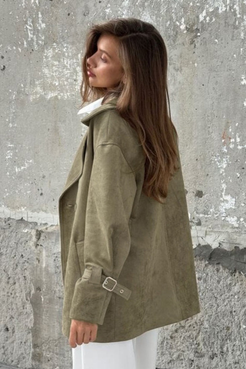 Faux Suede Belted Trench Coat