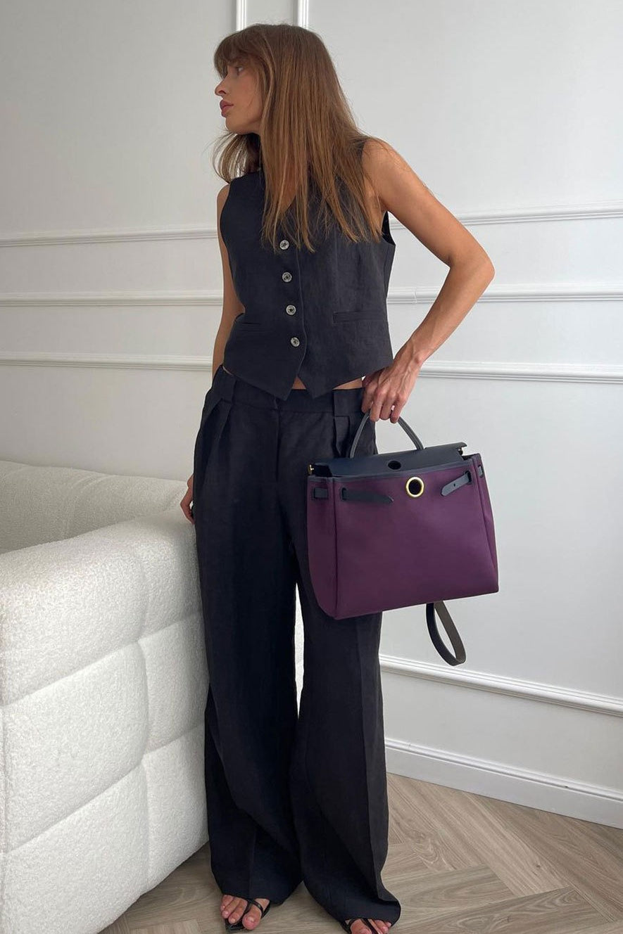 Button Vest Relaxed Low Rise Pants Set