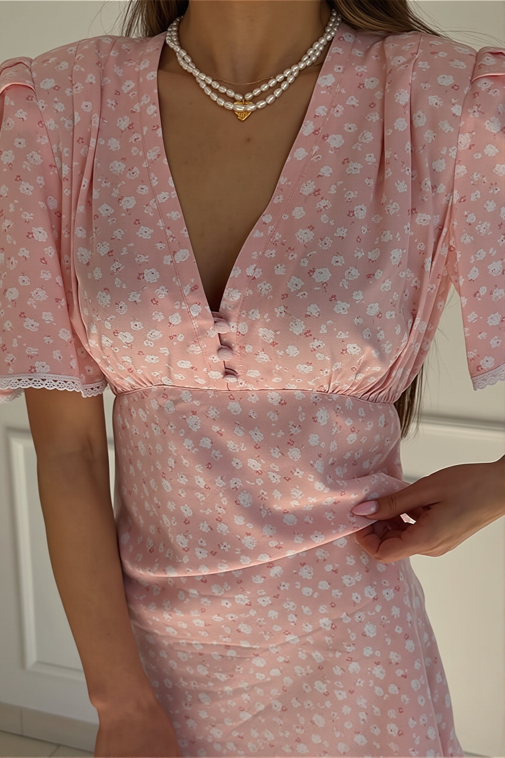 Floral V Neck Tea Length A Line Mini Dress