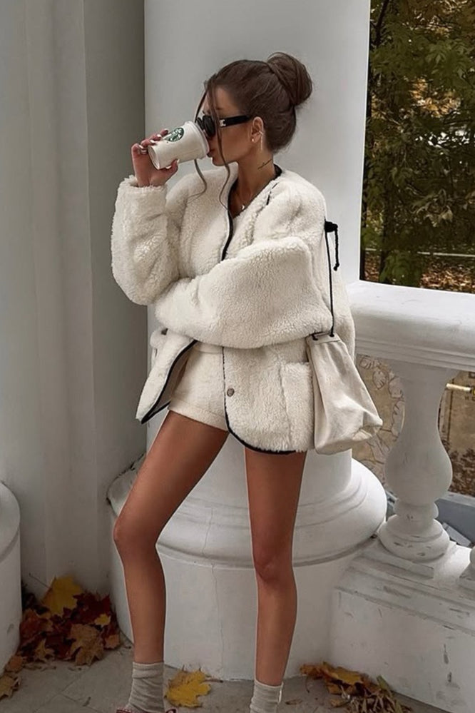 Contrast Trim Boucle Collarless Jacket
