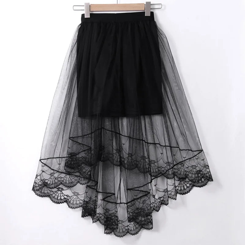 Glorol - High Waist Lace Flared Pleated Skirt
