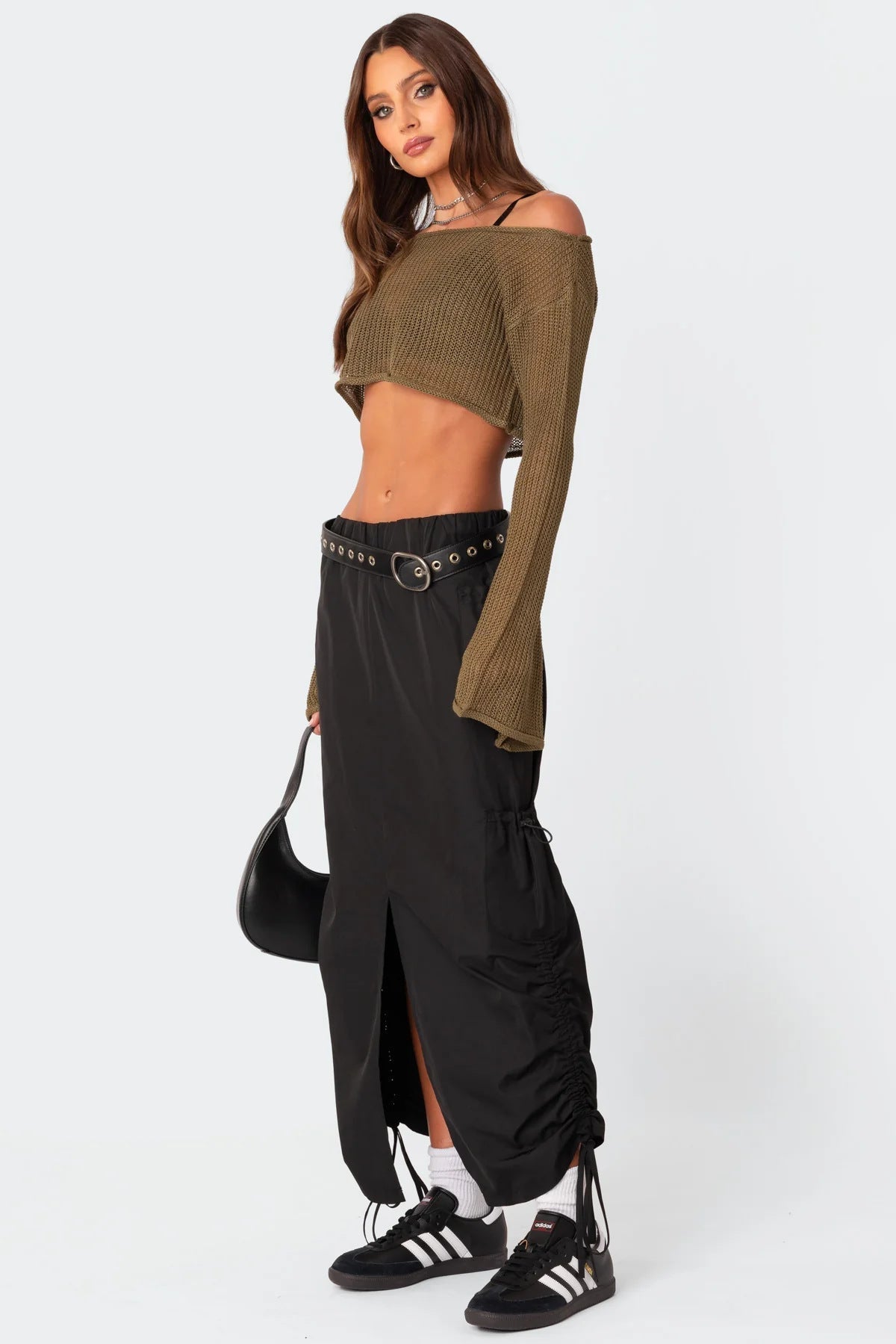 Sheer Cropped Off Shoulder Sweater