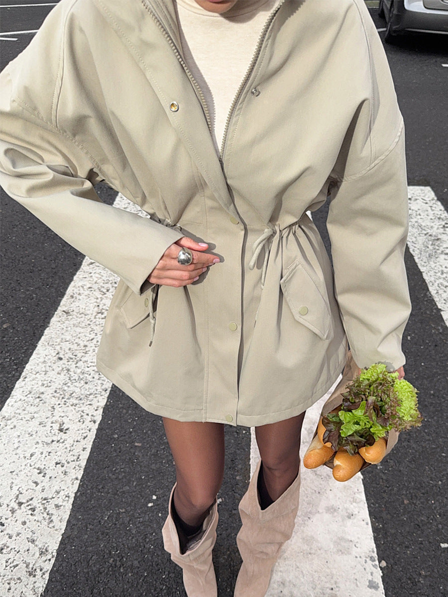 Stand Collar Drawstring Waist Field Jacket