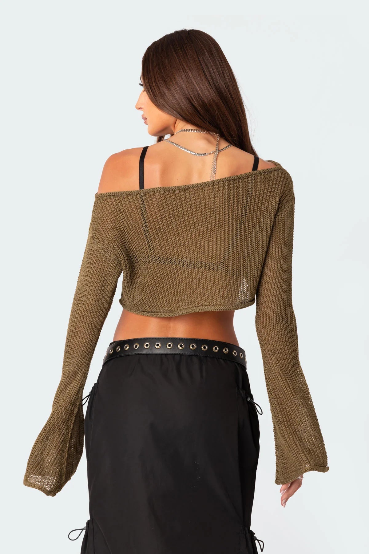 Sheer Cropped Off Shoulder Sweater