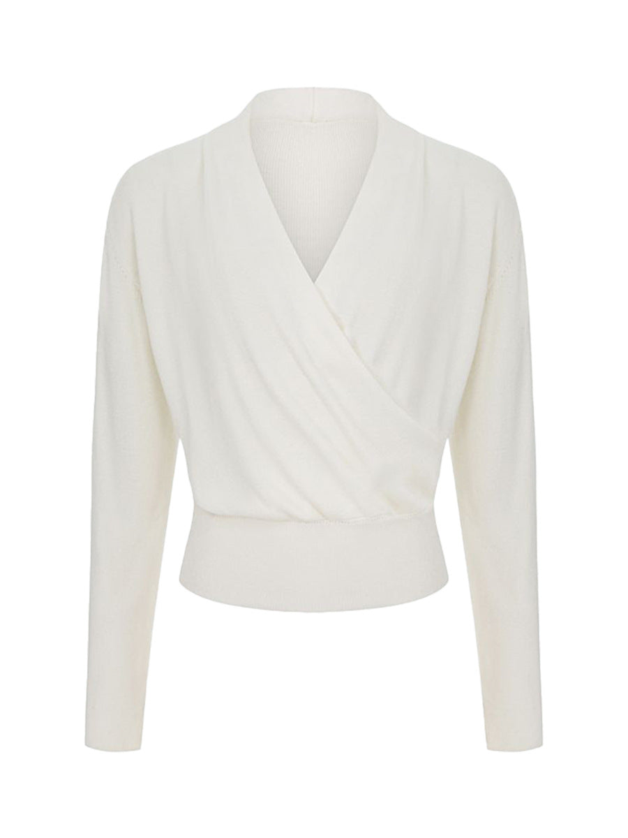 Draped Cowl Neck Crossover Fitted Sweater