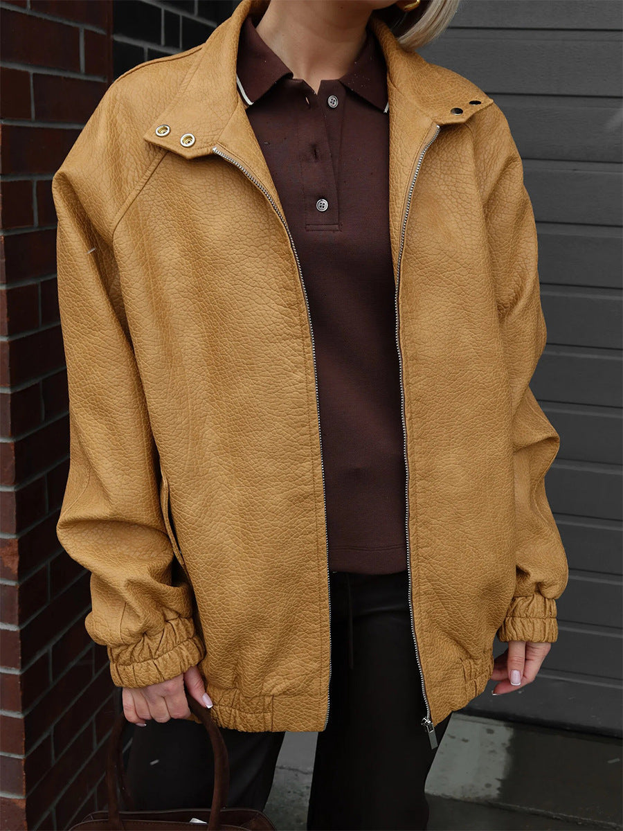 Textured Faux Leather Zip Jacket