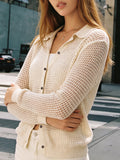 Collared Openwork Mesh Button Cardigans