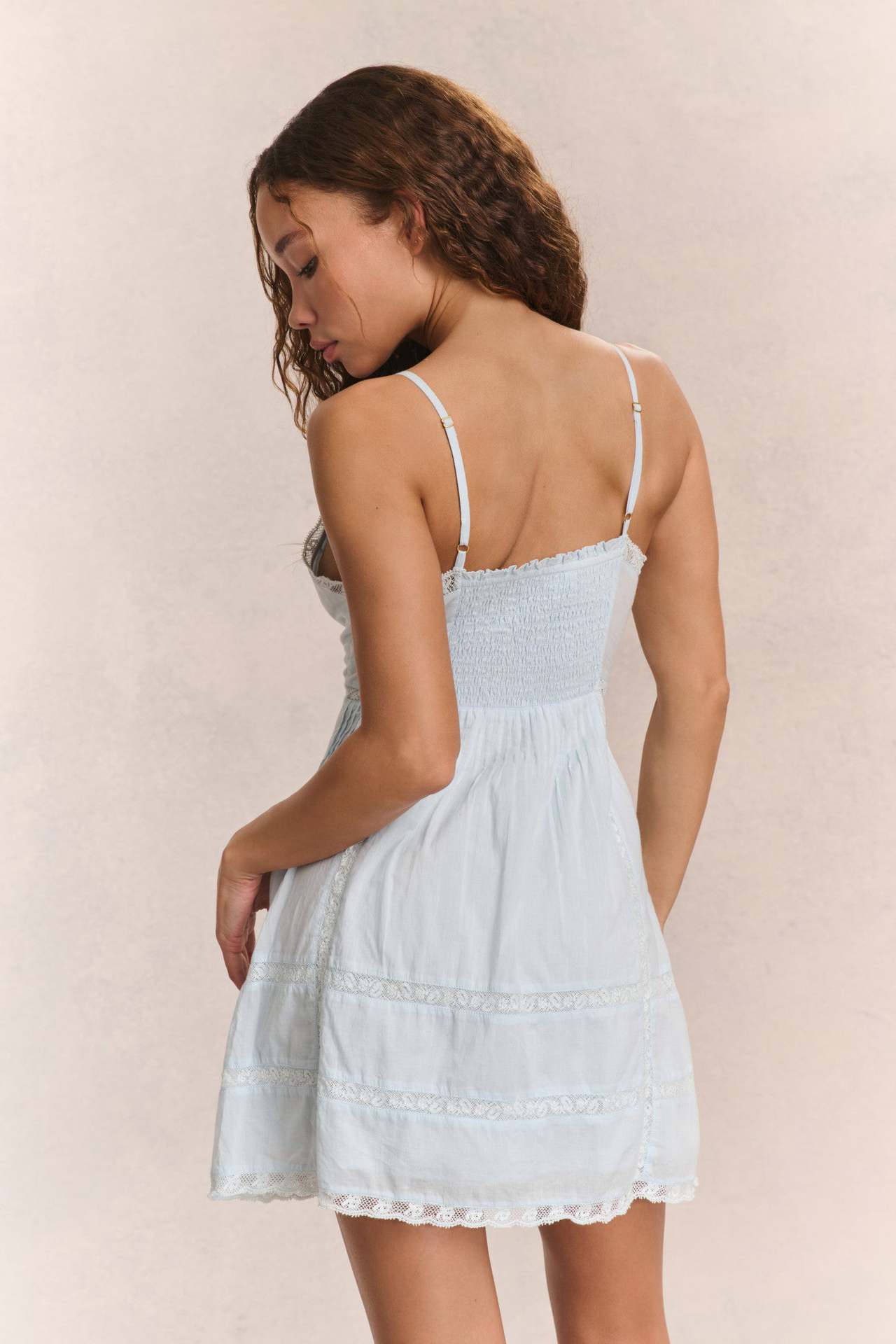 Lace Patchwork Hollow Ruffle Cami Mini Dress