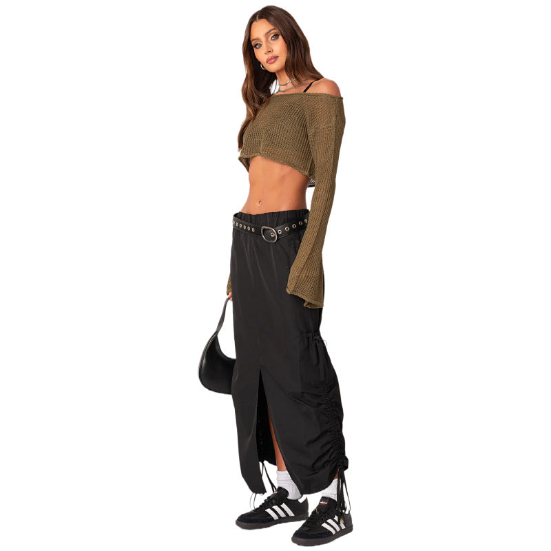 Sheer Cropped Off Shoulder Sweater