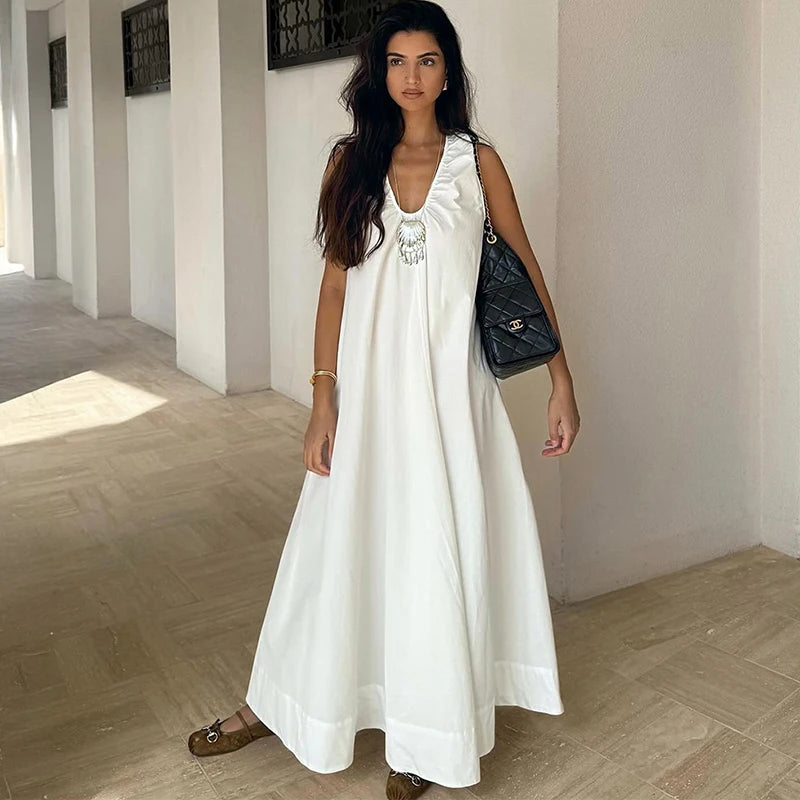 Glorol - Sleeveless U Neck Loose Maxi Dress