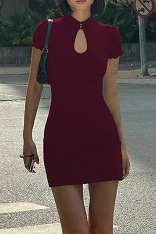 Glorol - Hollow Out Short Sleeve High Waist Bodycon Mini Dress