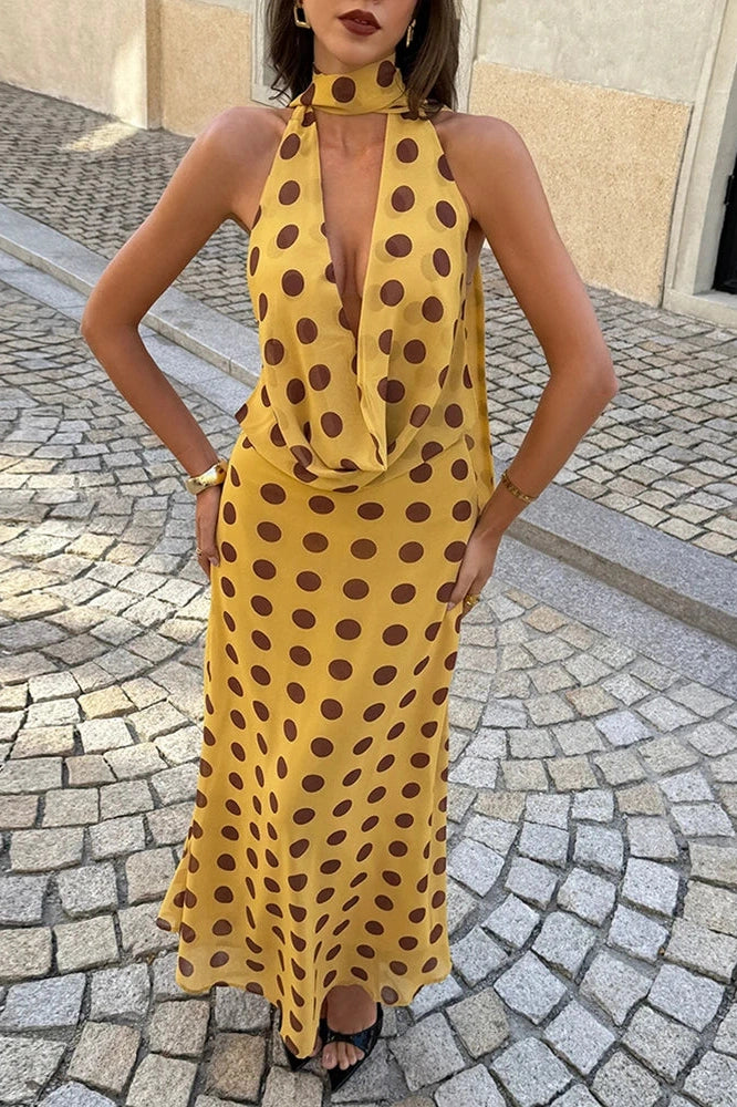 Glorol - Deep V-Neck High Waist Sleeveless Printed Maxi Dress