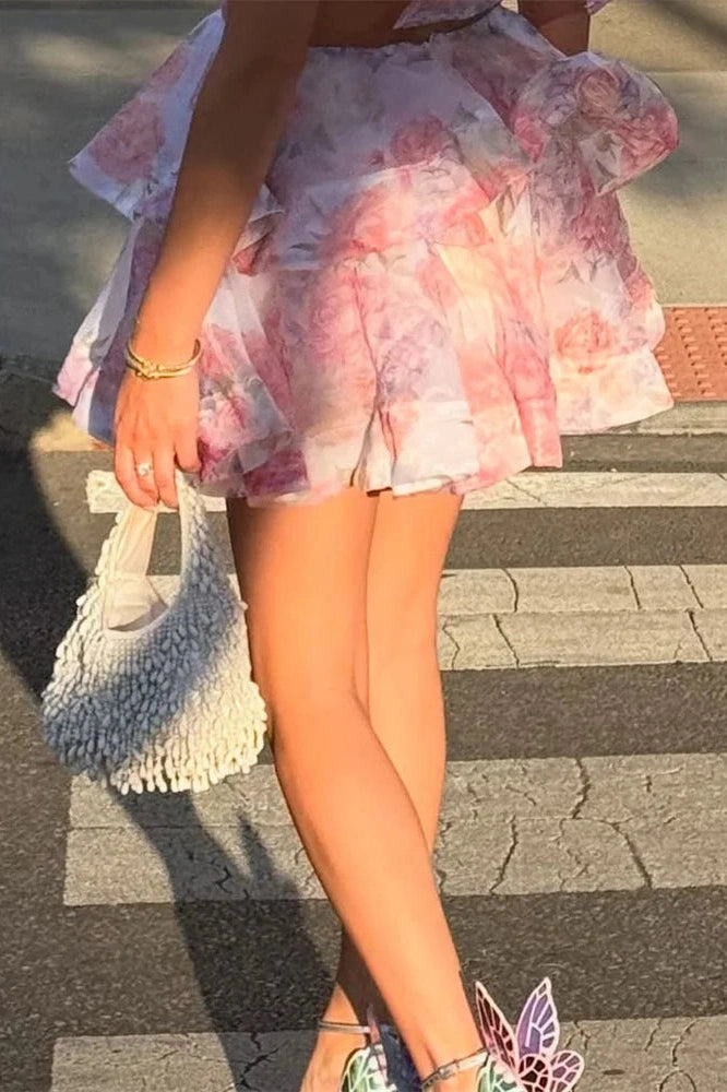 Glorol - Printed Backless Patchwork High Waist Mini Dress