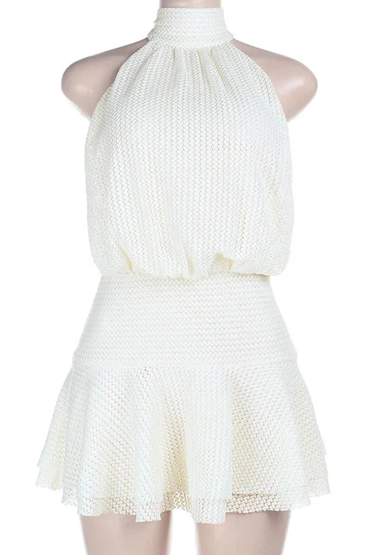Glorol - Elegant Sleeveless Backless Lace-Up Mini Dress