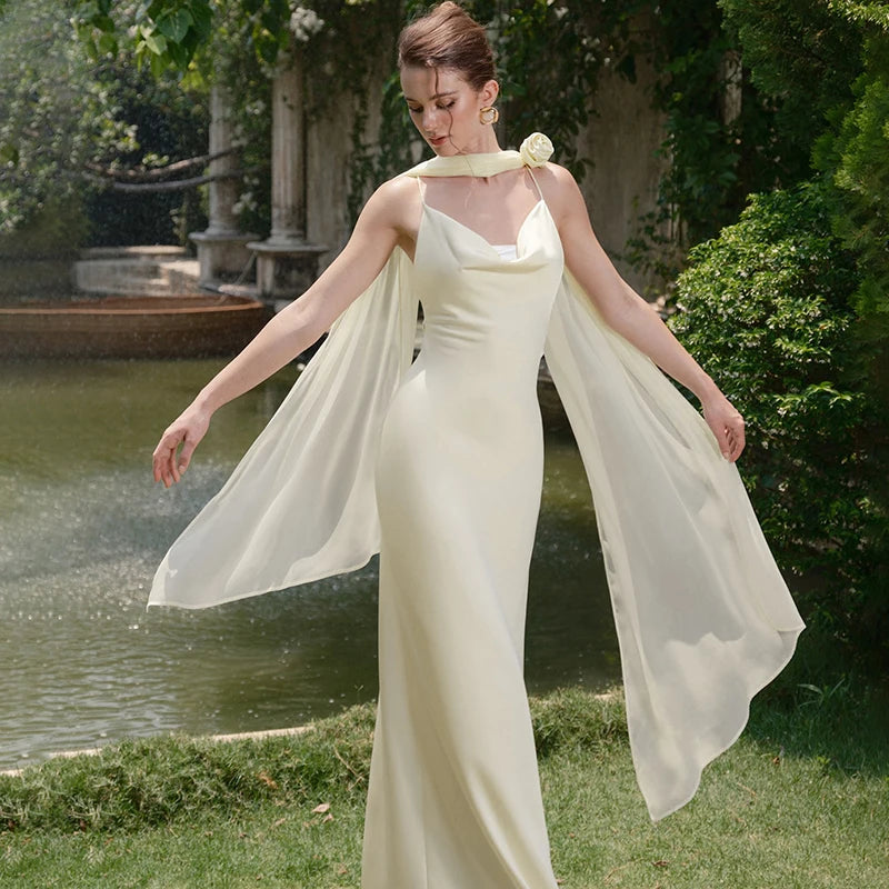 Glorol - Backless Spaghetti Strap Maxi Dress
