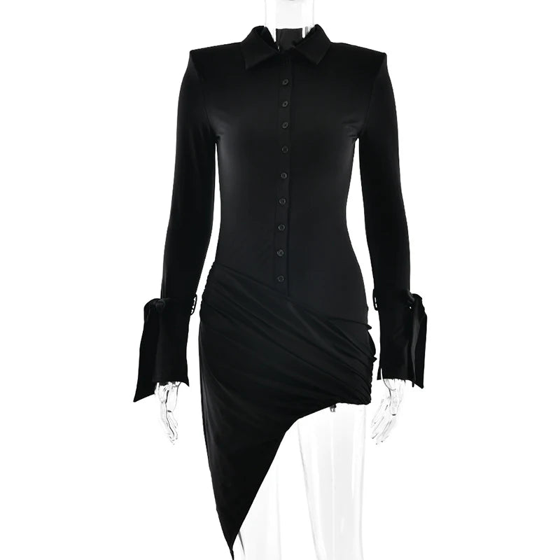 Glorol - Long Sleeve Lace Up Irregular Mini Dress