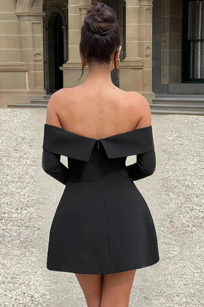 Glorol - Off-shoulder Strapless Long Sleeve Backless A-line Mini Dress