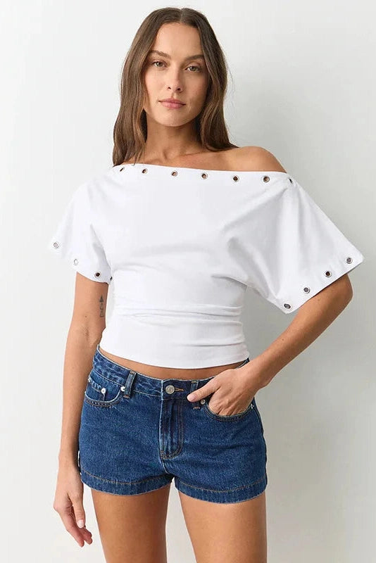 Glorol - Hollow-Out One-Shoulder Slim Top