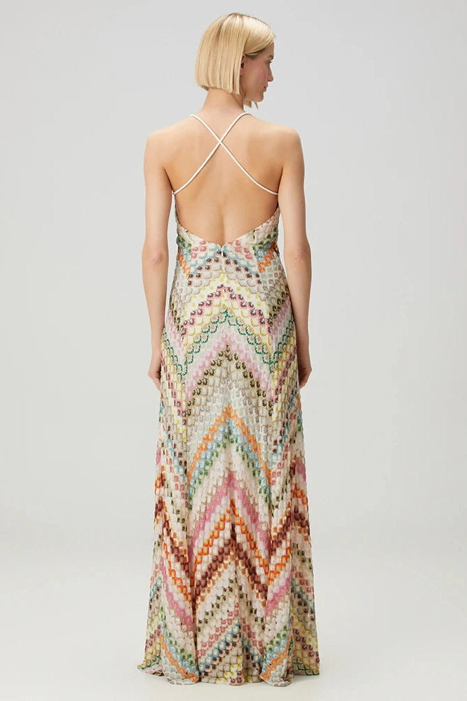 Glorol - Backless Knit Spaghetti Strap Sleeveless High Waist Maxi Dress