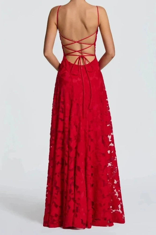 Glorol - Hollow Out Sleeveless Pleat Backless Lace Up Maxi Dress