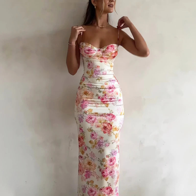 Glorol - Printed Sleeveless Backless Maxi Dress