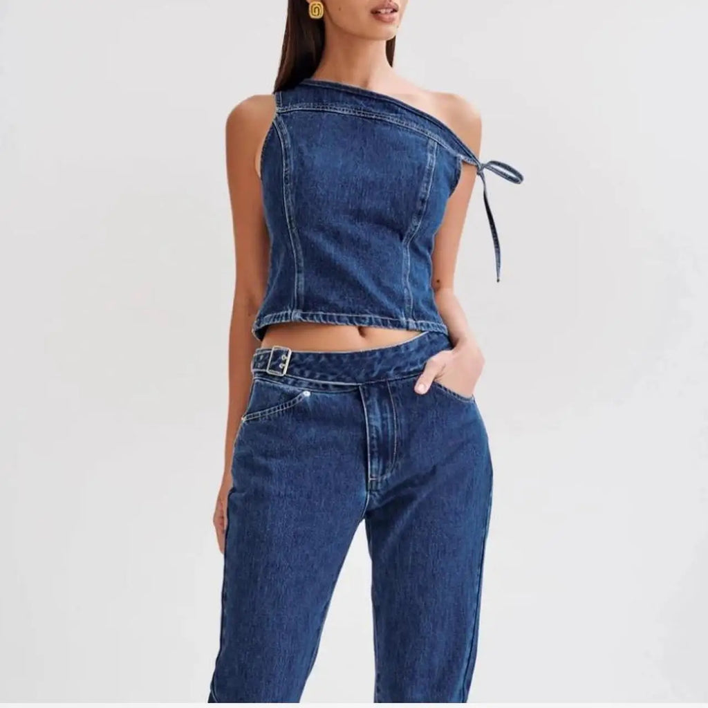 Glorol - One Shoulder Lace-Up Top