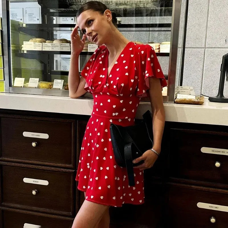 Glorol - Print V-Neck High Waist Mini Dress