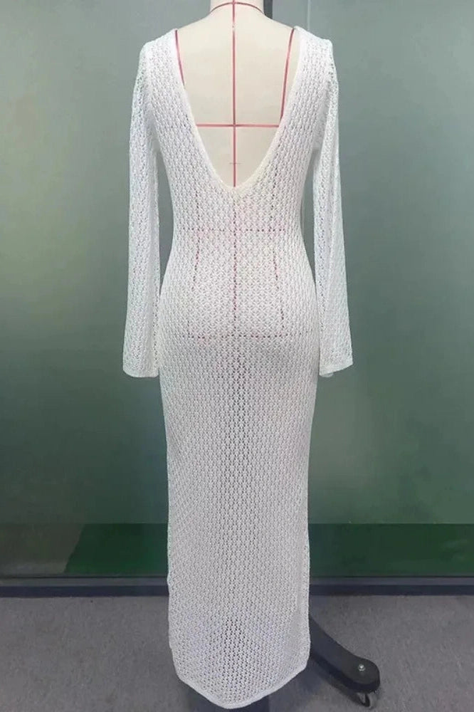 Glorol - Hollow Out Knitted Slim Maxi Dress