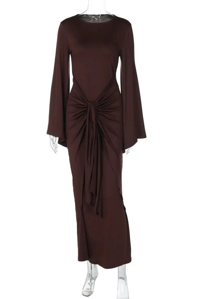 Glorol - Long Sleeve O Neck High Waist Bodycon Maxi Dress