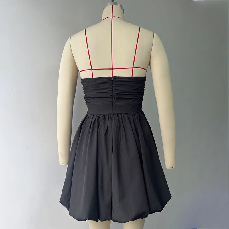Glorol - Pleated Strapless High Waist A-Line Mini Dress