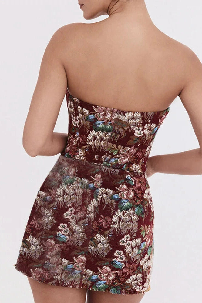 Glorol - Off-shoulder Strapless Backless Print Bodycon Mini Dress