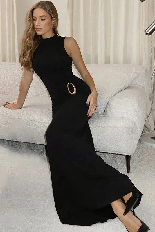 Glorol - Elegant Backless Slim Sleeveless High Waist Round Neck Maxi Dress