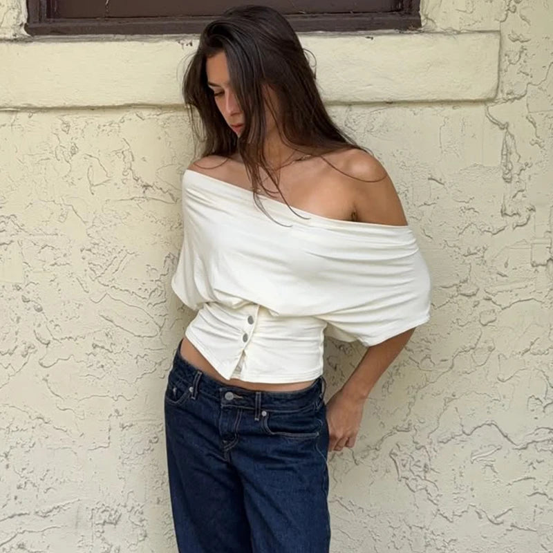 Glorol - Buttoned Irregular Slim Top