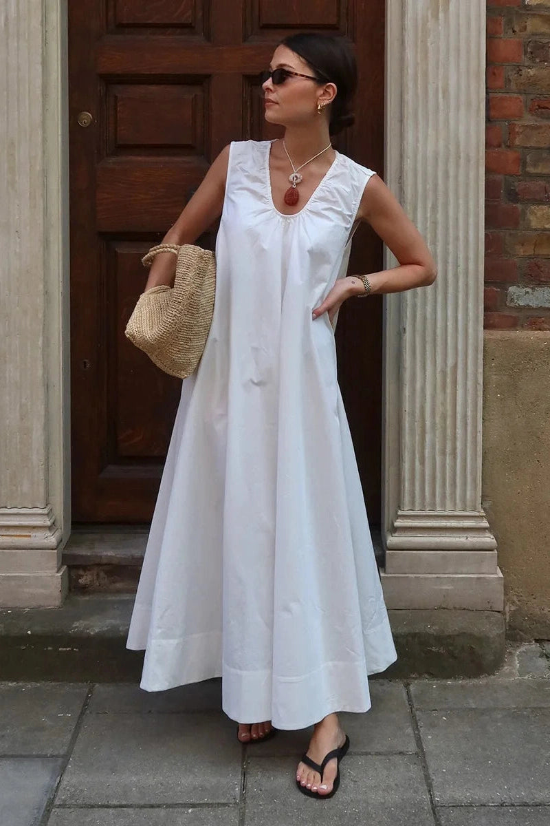 Glorol - Sleeveless Cotton U-Neck Loose Maxi Dress