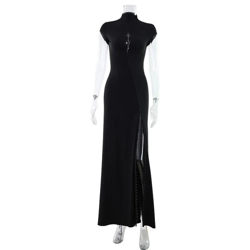 Glorol - Hollow Out High Waisted Button Maxi Dress