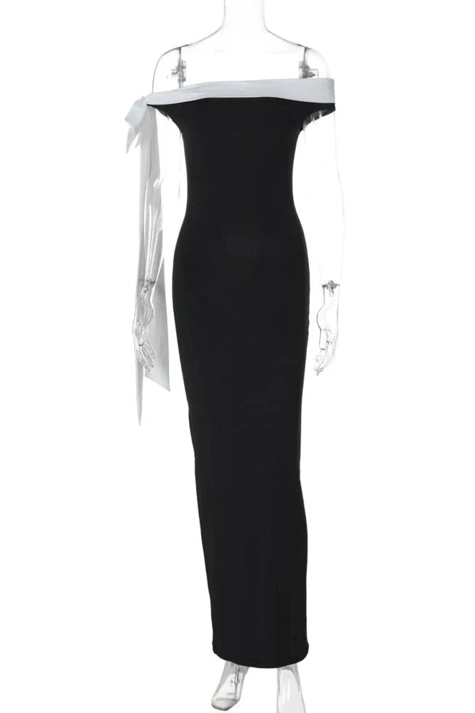 Glorol - Sleeveless Off-shoulder High Waist Bodycon Maxi Dress