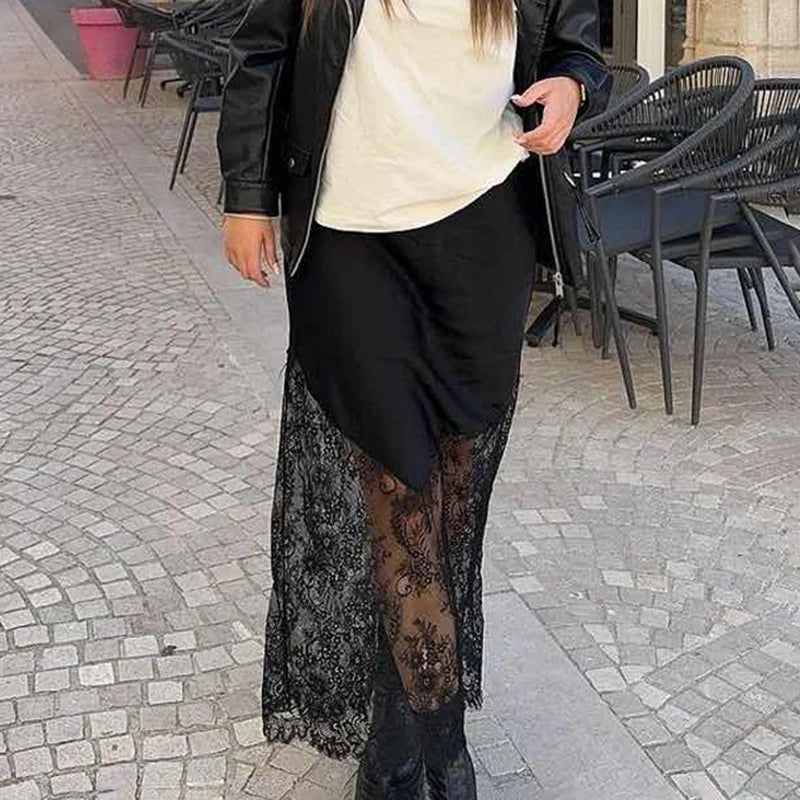 Glorol - High Waist Lace Patchwork See Through Skirt
