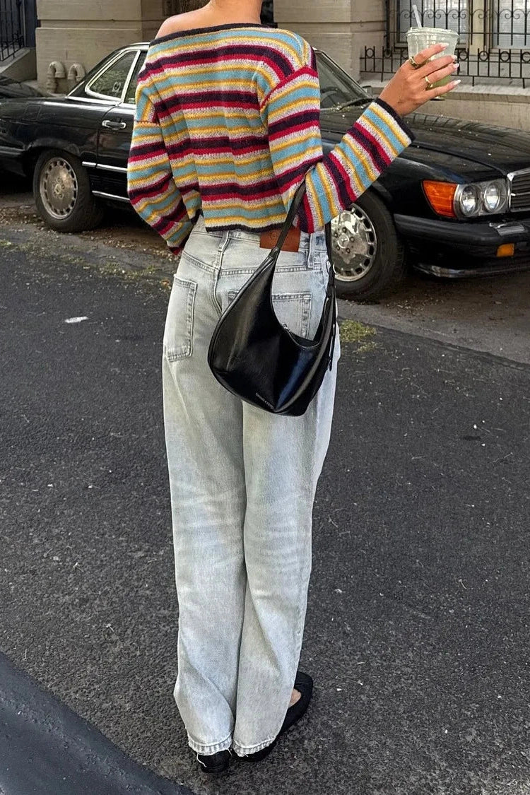 Glorol - One Shoulder Knit Loose Fit Long Sleeve Top