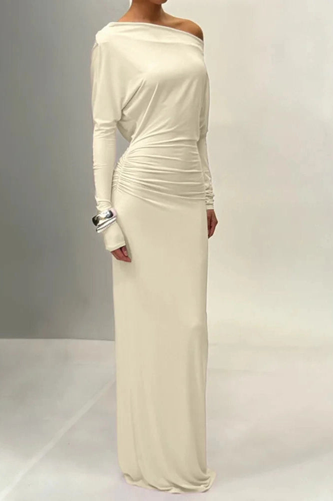Glorol - One Shoulder Backless Long Sleeve Bodycon Maxi Dress