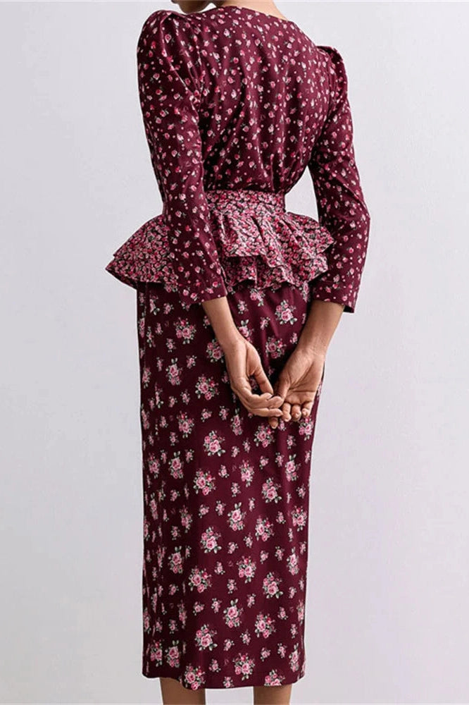 Glorol - Printed Patchwork Slim Midi Dress
