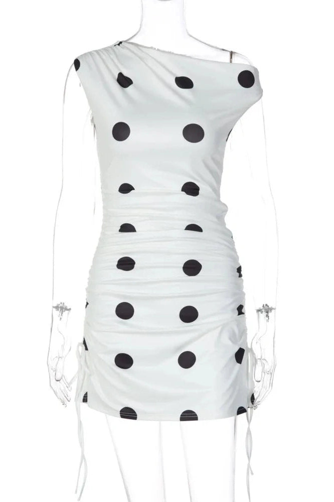 Glorol - Polka Dot Sleeveless High Waist Bodycon Mini Dress